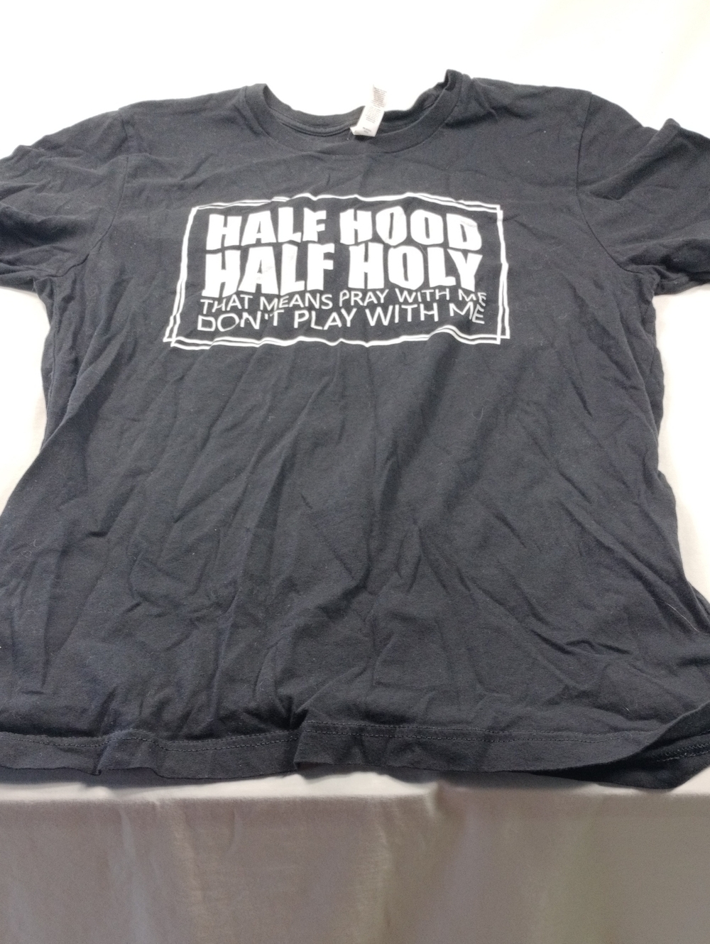 Half Hood Half Holy Black Graphic Tee Size  Large. #4
